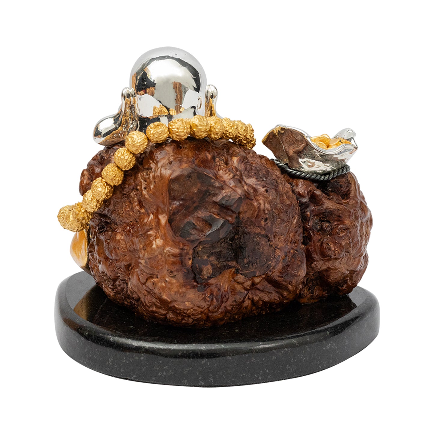 Burl Wood Happy Monk with Prayer Beads