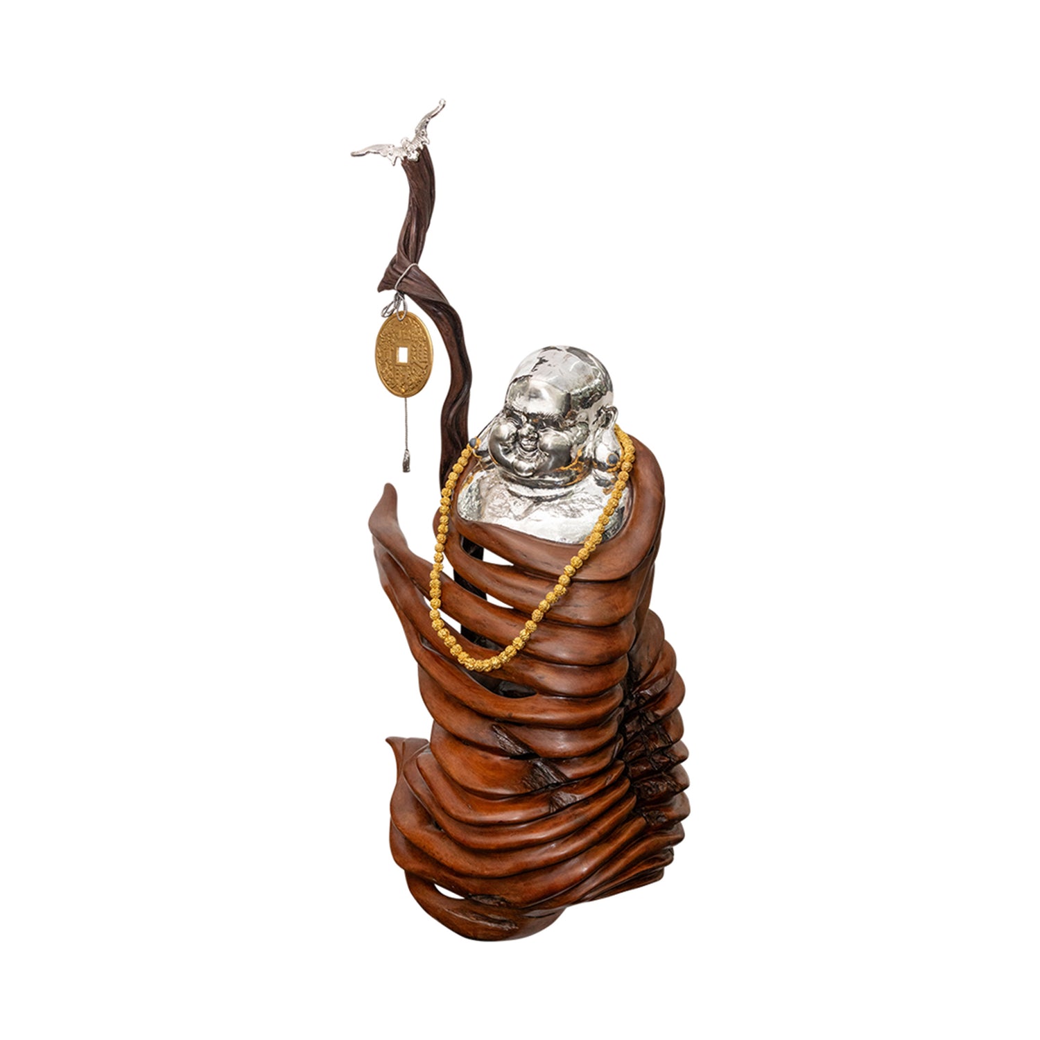 Happy Monk with Walking Stick and Silver Bat
