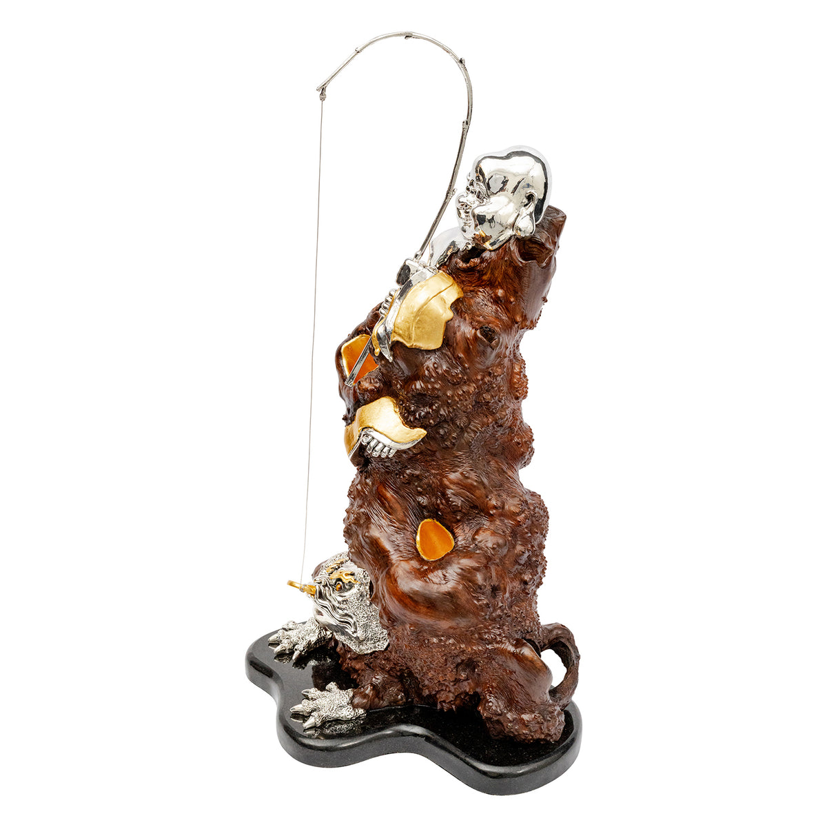 Burl Wood Happy Monk and Lucky Toad Sculpture