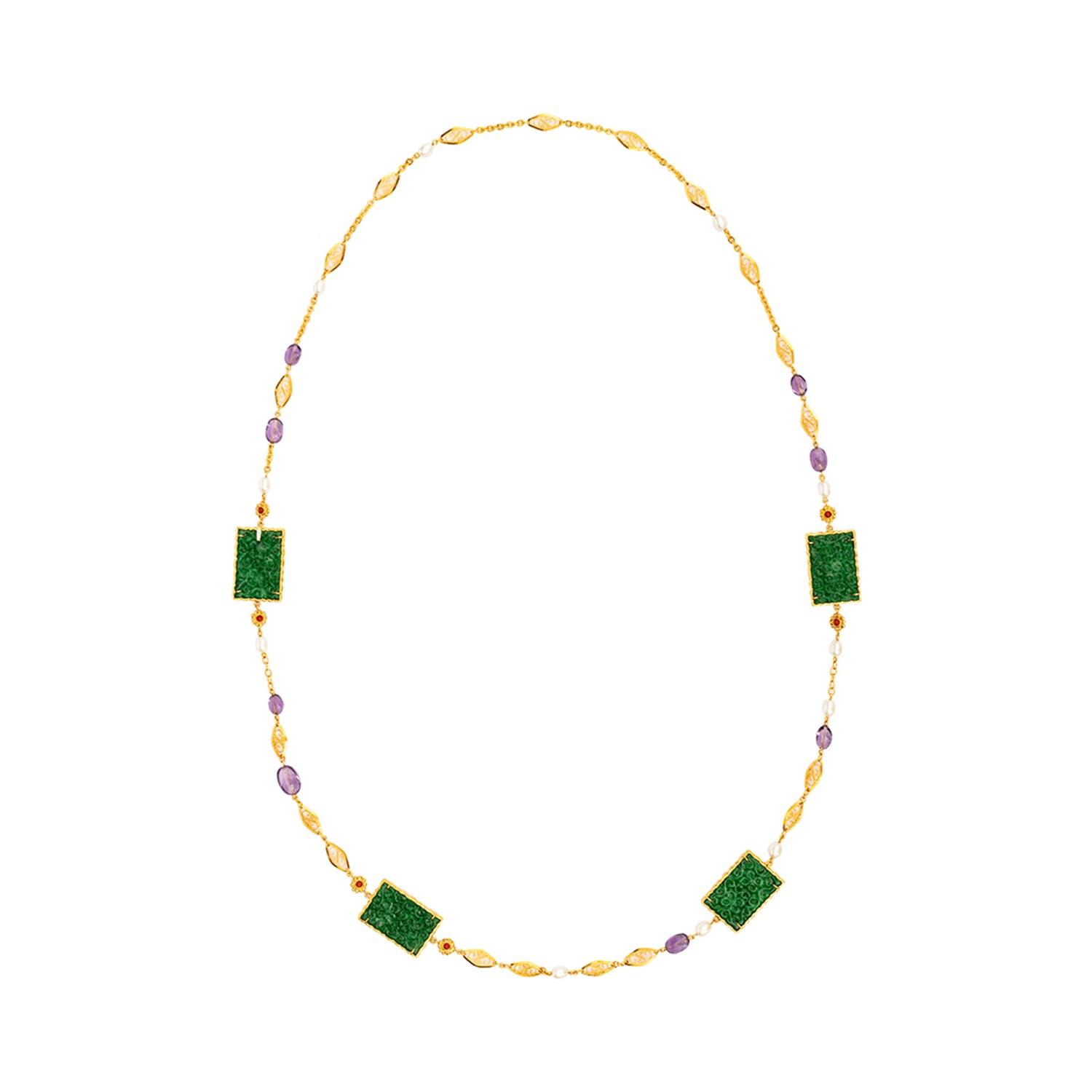 Golden Harmony Necklace with Jade and Amethyst
