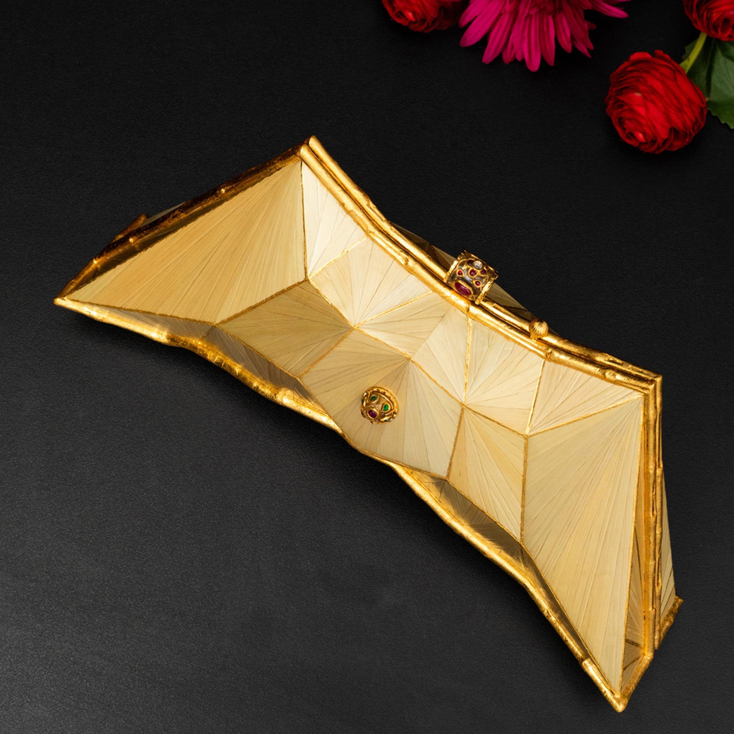 Marquetry Batman Clutch Bag with Crystal Kundan