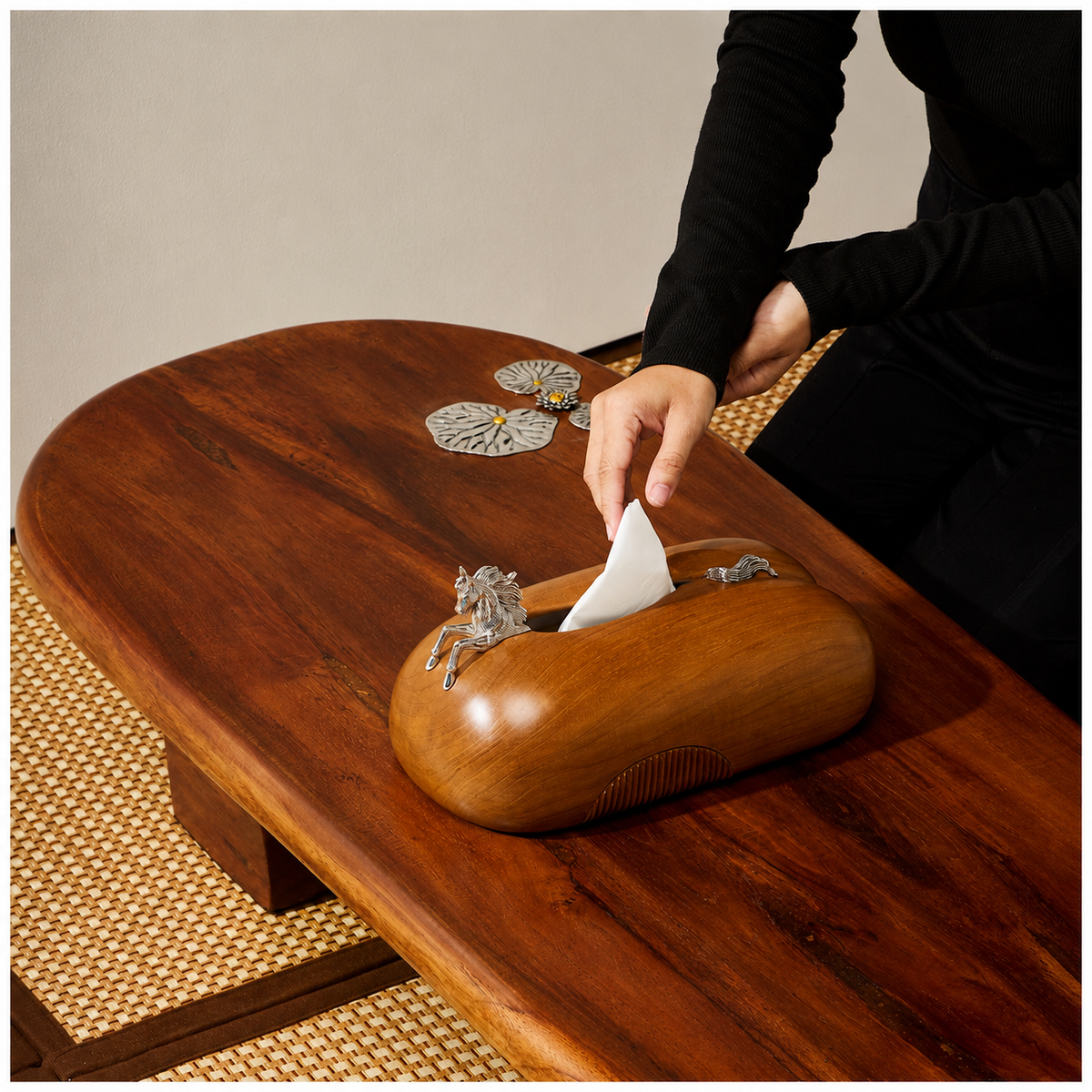 Wooden Tissue Box with Horse