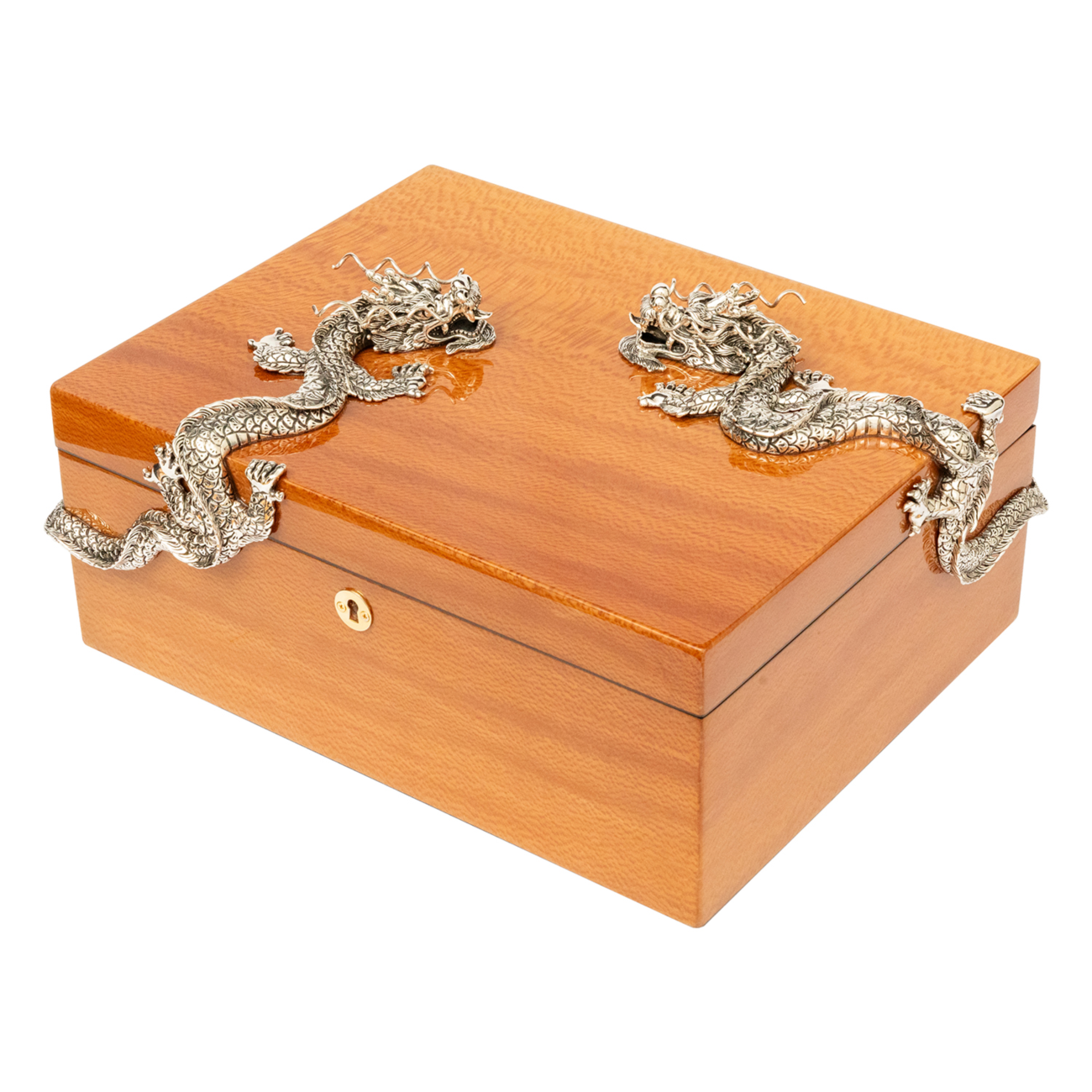 Cigar Humidor Box with silver Dragons #M