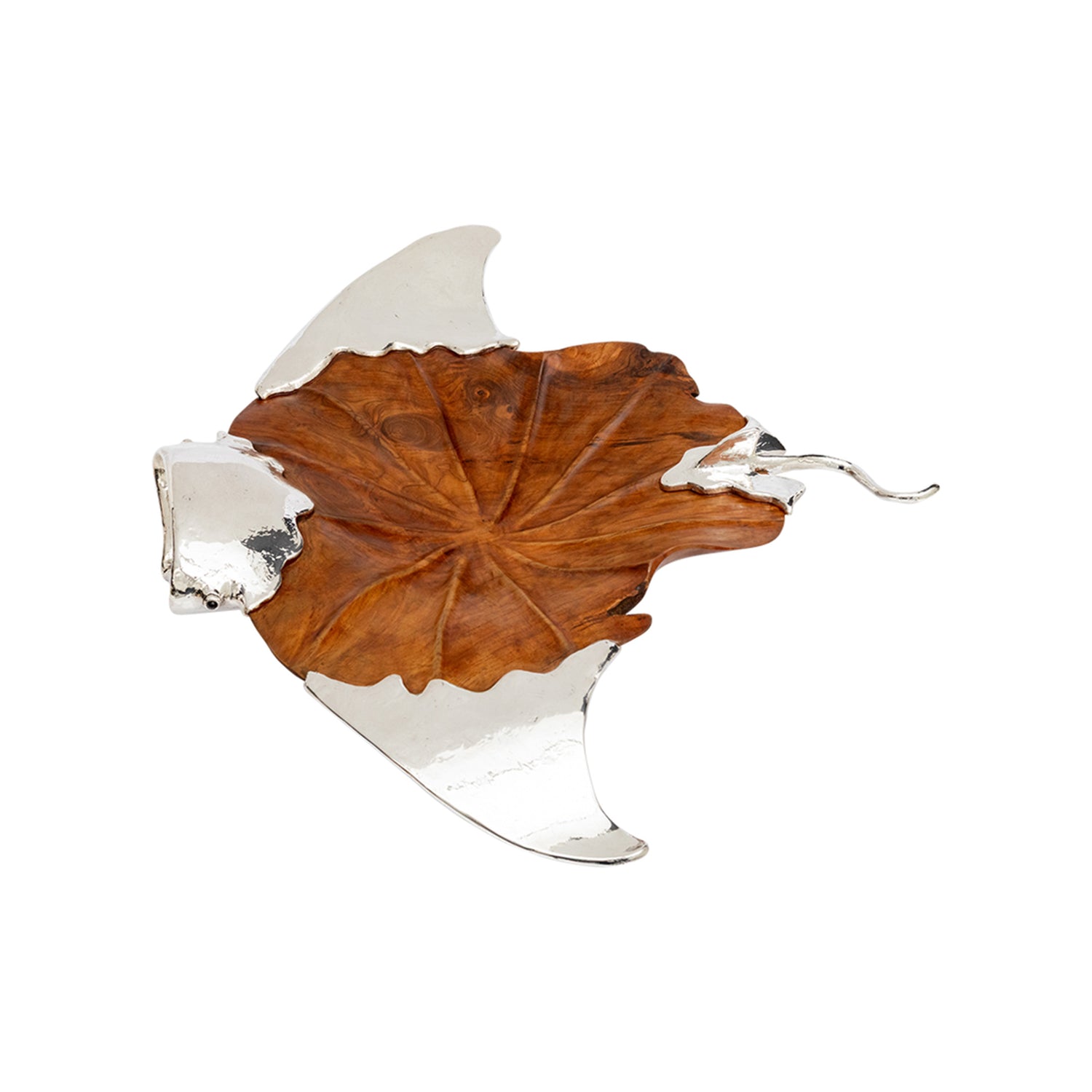 Manta Ray Sculpture - Teak Root Wood & Sterling Silver