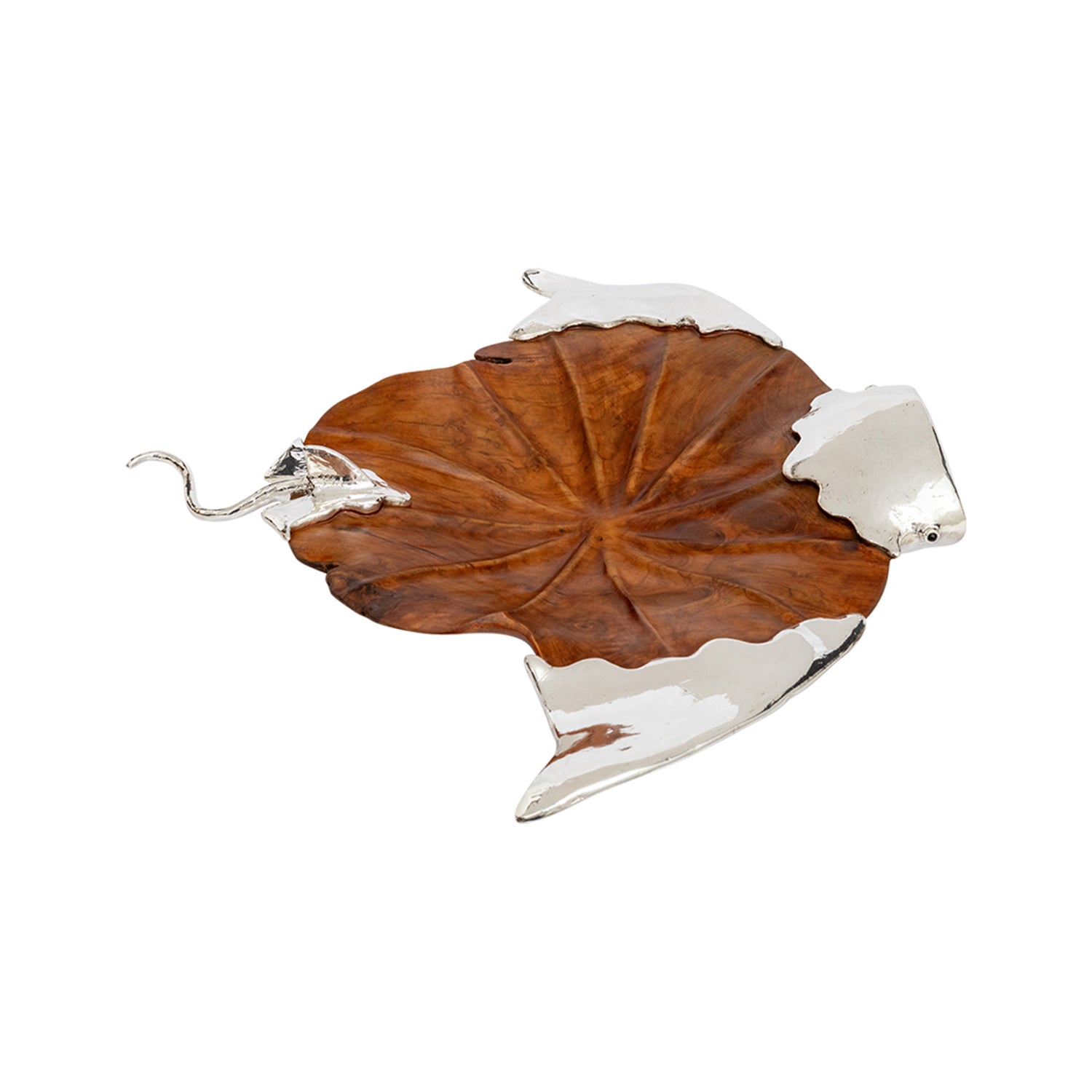 Manta Ray Sculpture - Teak Root Wood & Sterling Silver