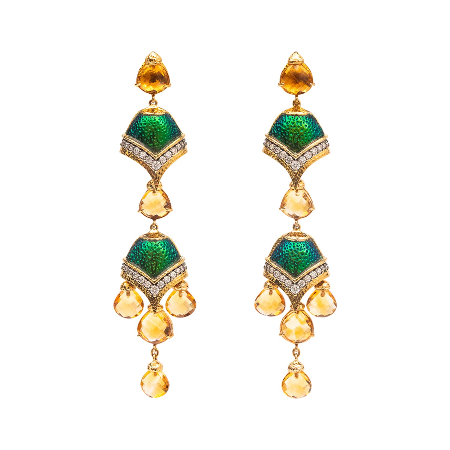 Scarab Waterfall Earrings with Diamond & Taveez Citrine