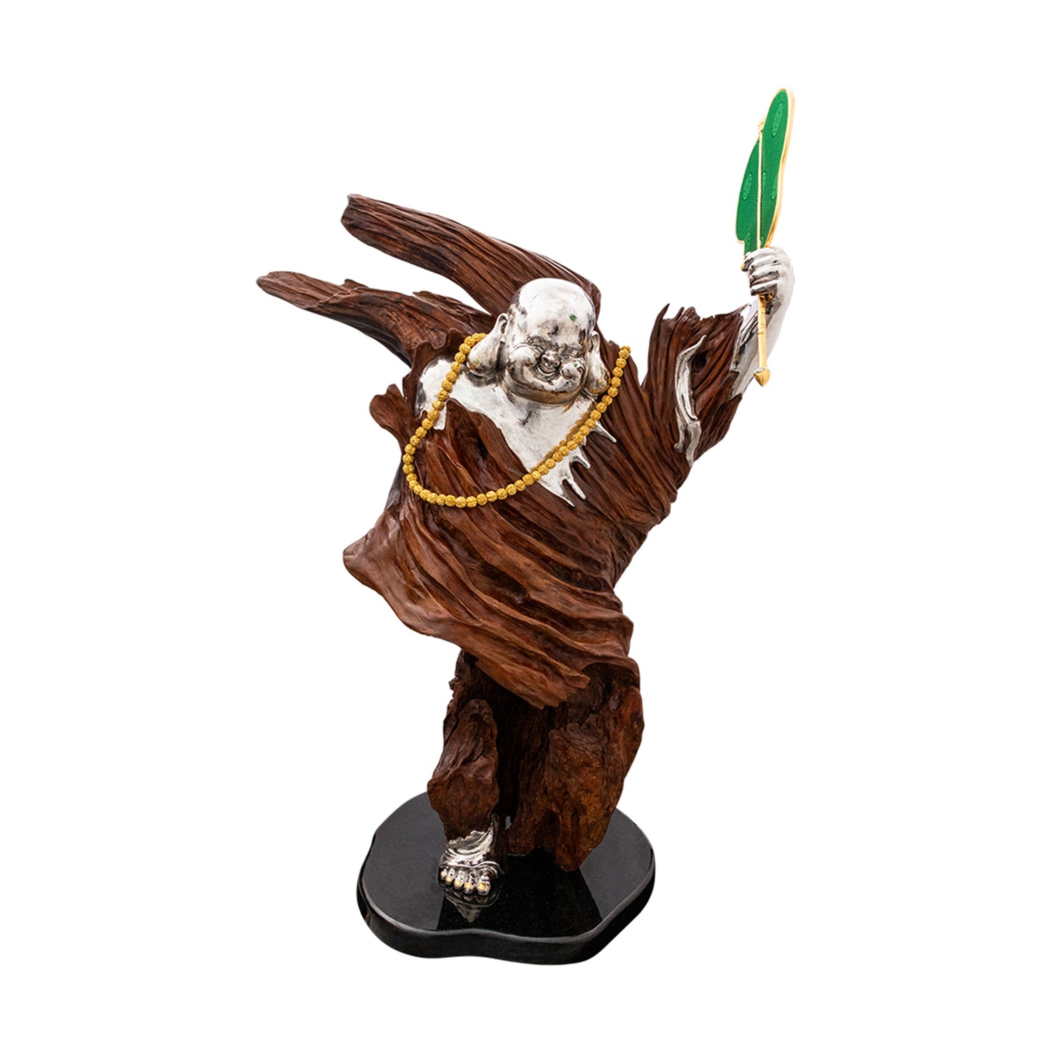 Happy Monk Sculpture with a Fan