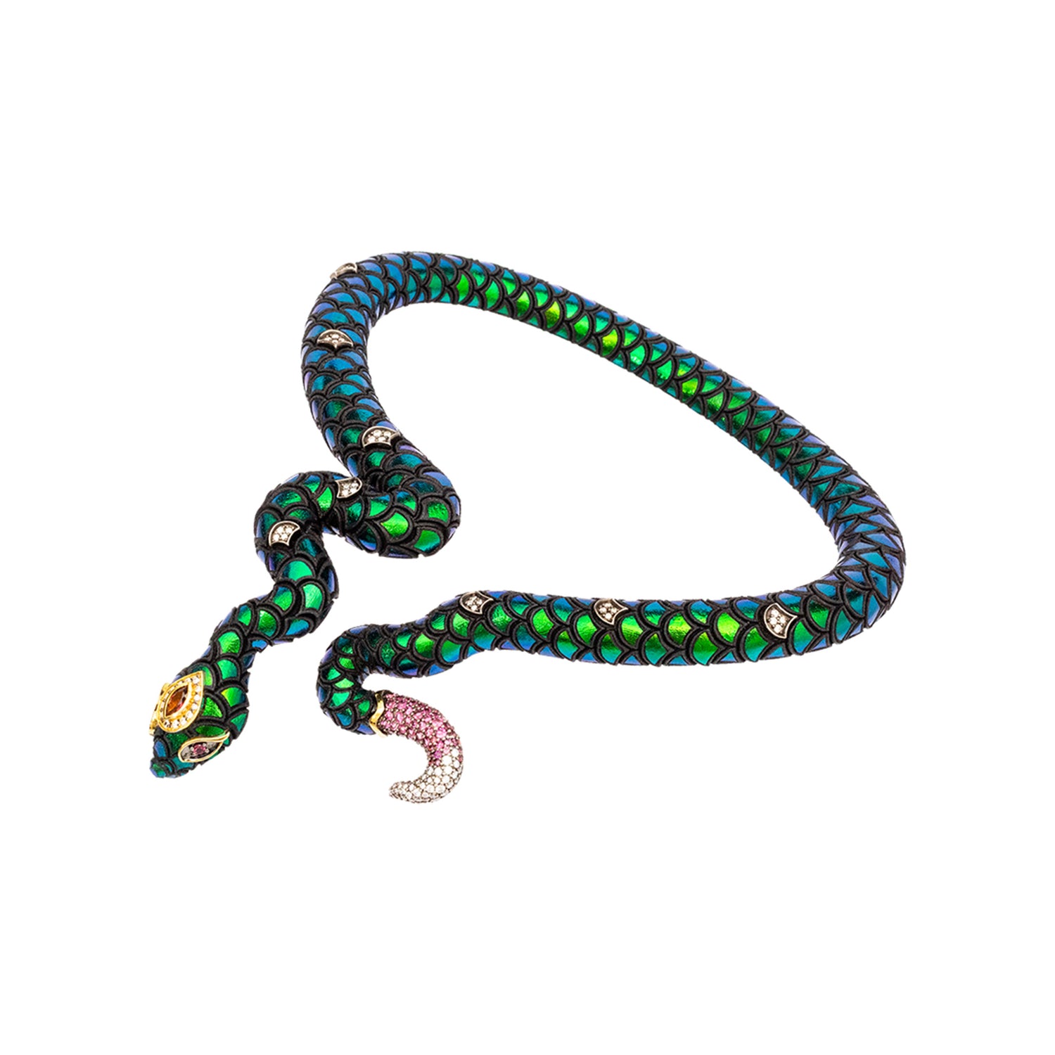 Swirling Serpent Scarab Necklace with Diamond, Pink Tourmaline