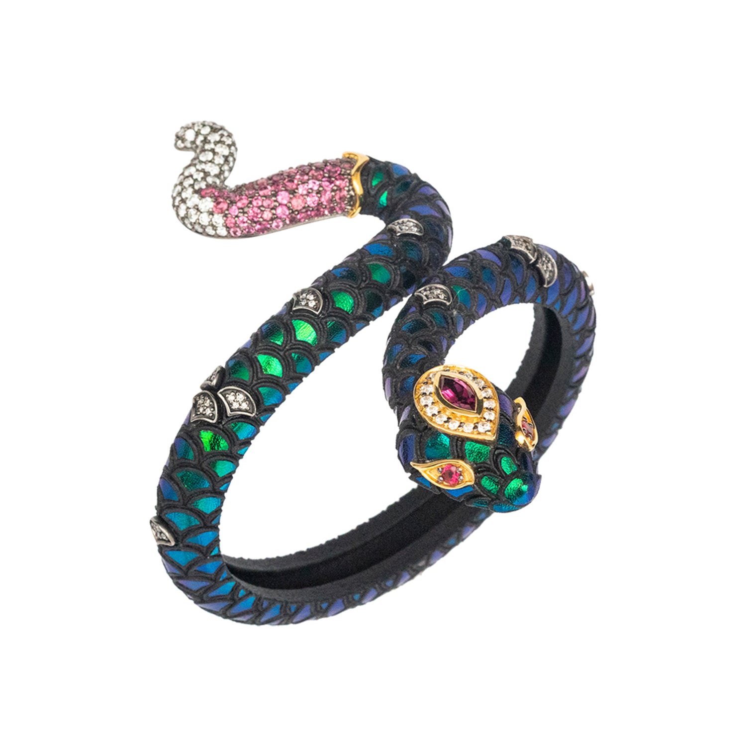 Scarab Serpent Bangle with Diamond & Pink Tourmaline