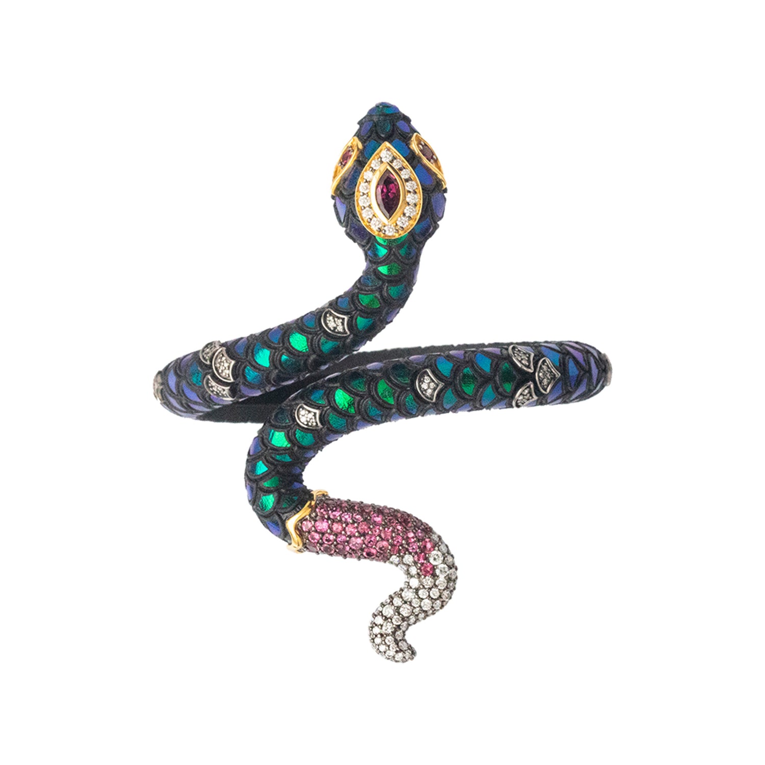 Scarab Serpent Bangle with Diamond & Pink Tourmaline