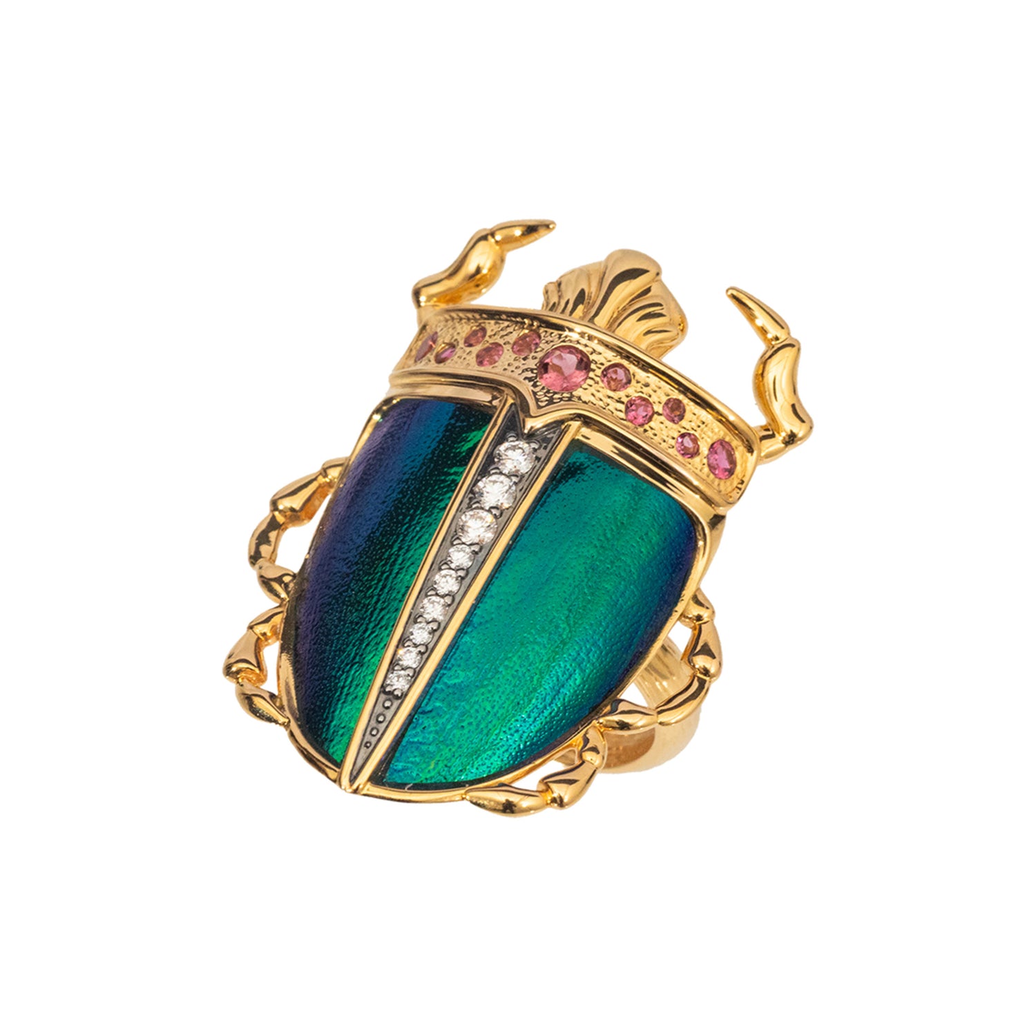 Scarab Beetle Ring with Diamonds & Pink Tourmaline