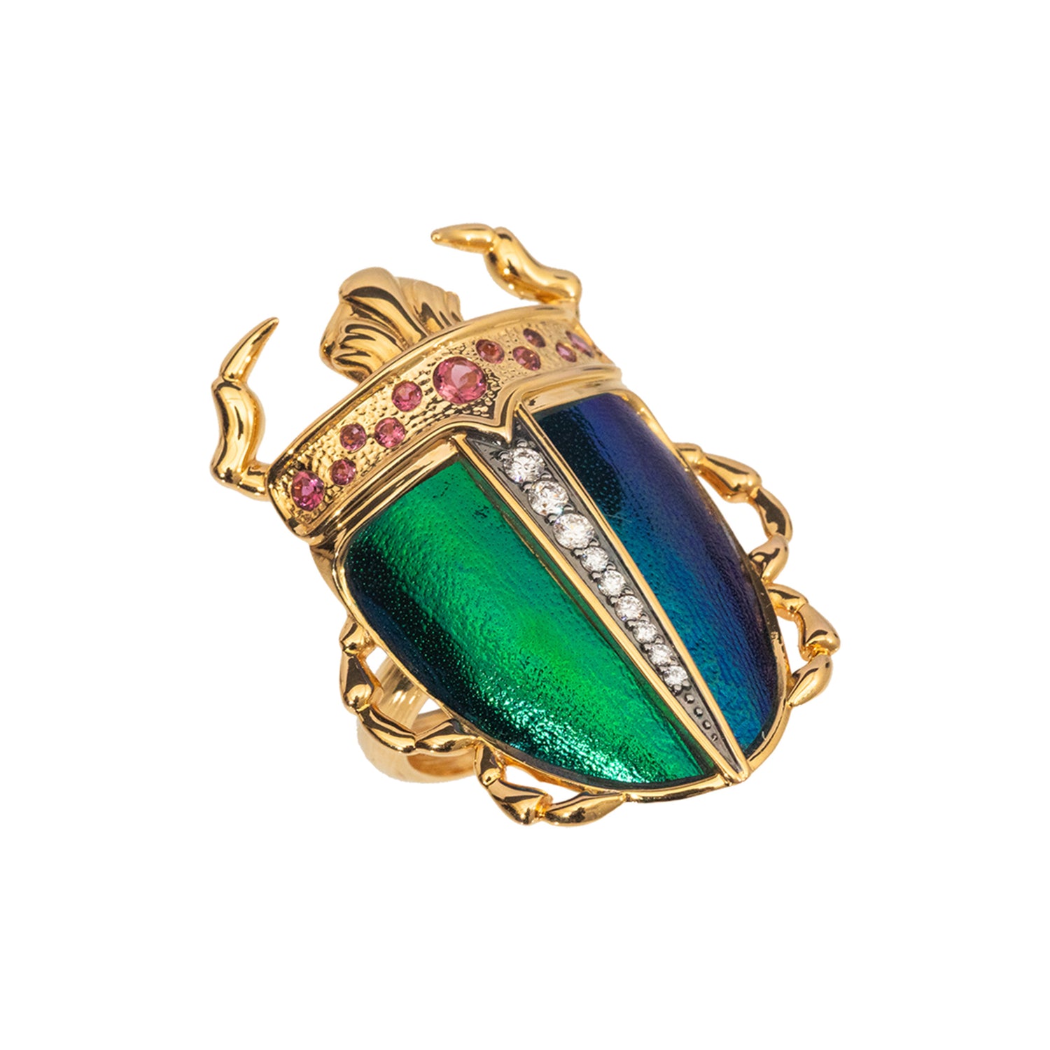 Scarab Beetle Ring with Diamonds & Pink Tourmaline