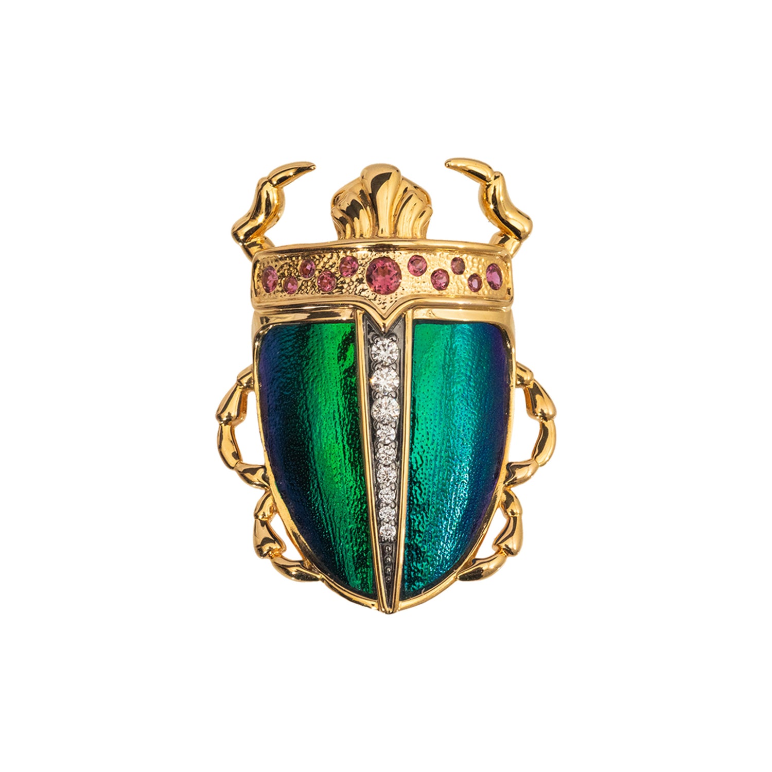 Scarab Beetle Ring with Diamonds & Pink Tourmaline