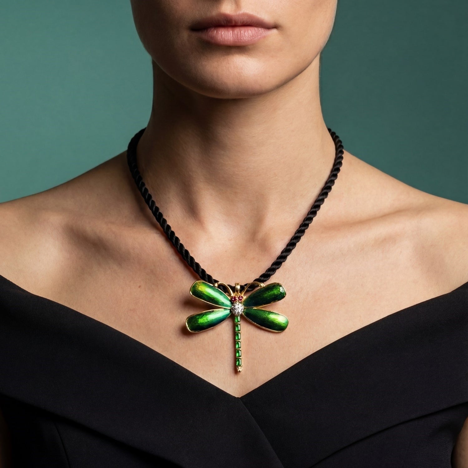 Graceful Scarab-Gilded Dragonfly Pendant/Brooch with Diamond and Ruby