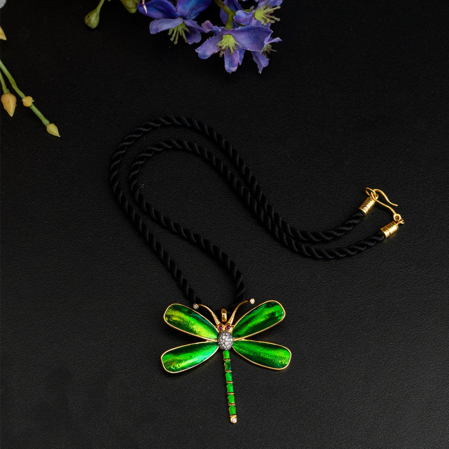 Graceful Scarab-Gilded Dragonfly Pendant/Brooch with Diamond and Ruby