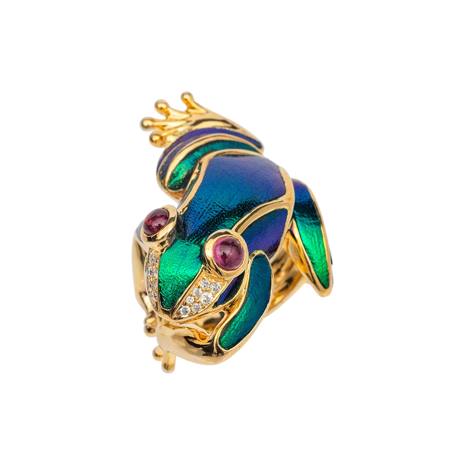 Leaping Frog Scarab Ring with Diamond, Rubellite