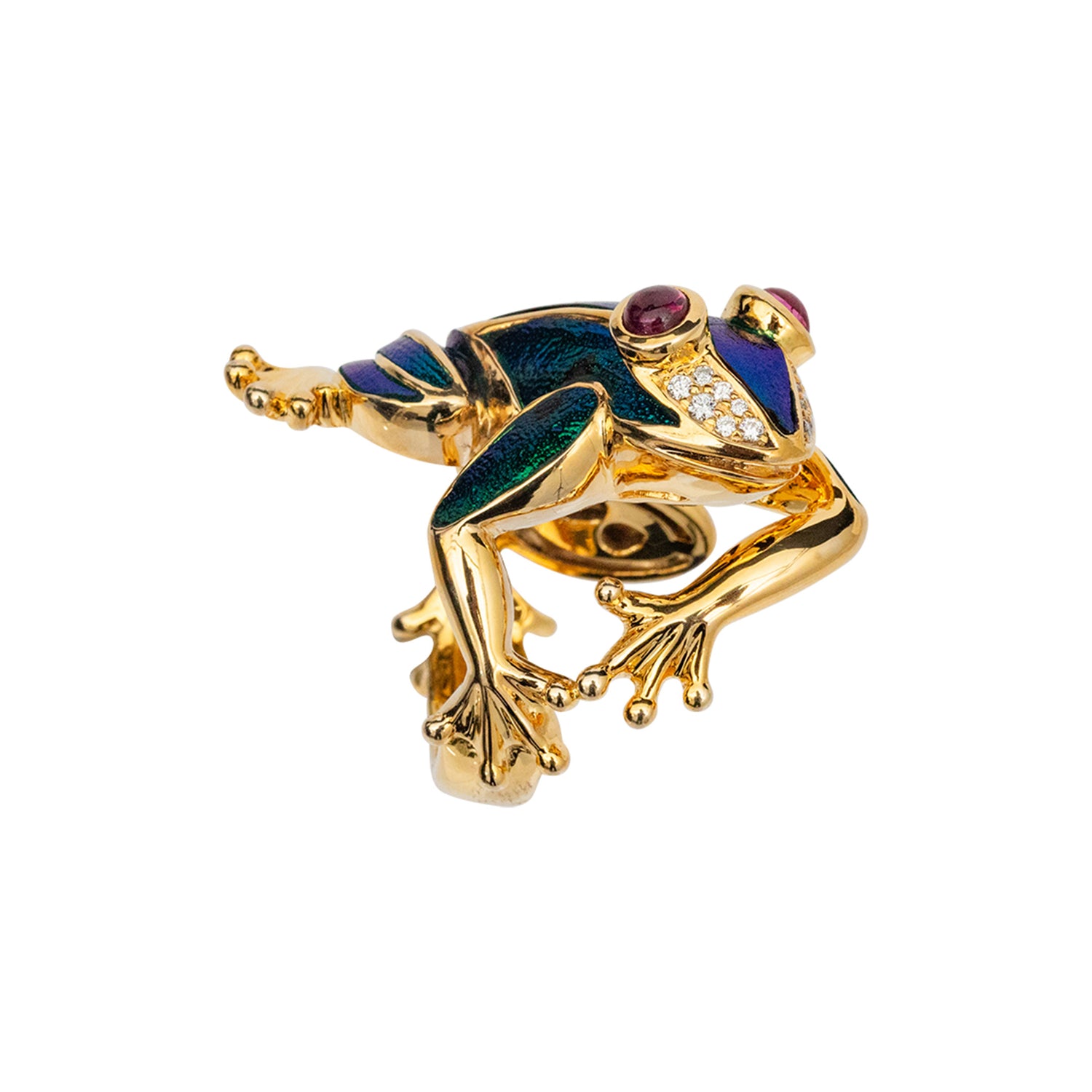 Leaping Frog Scarab Ring with Diamond, Rubellite
