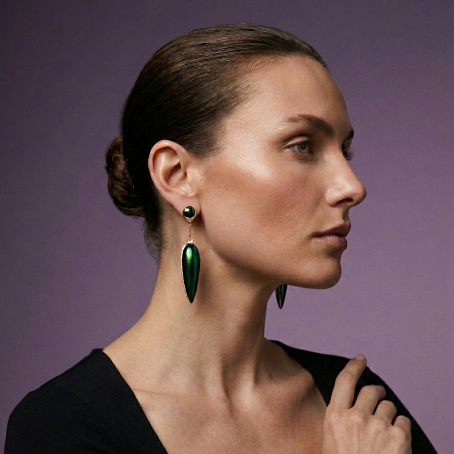 Scarab Wing Drop Earrings with Diamond