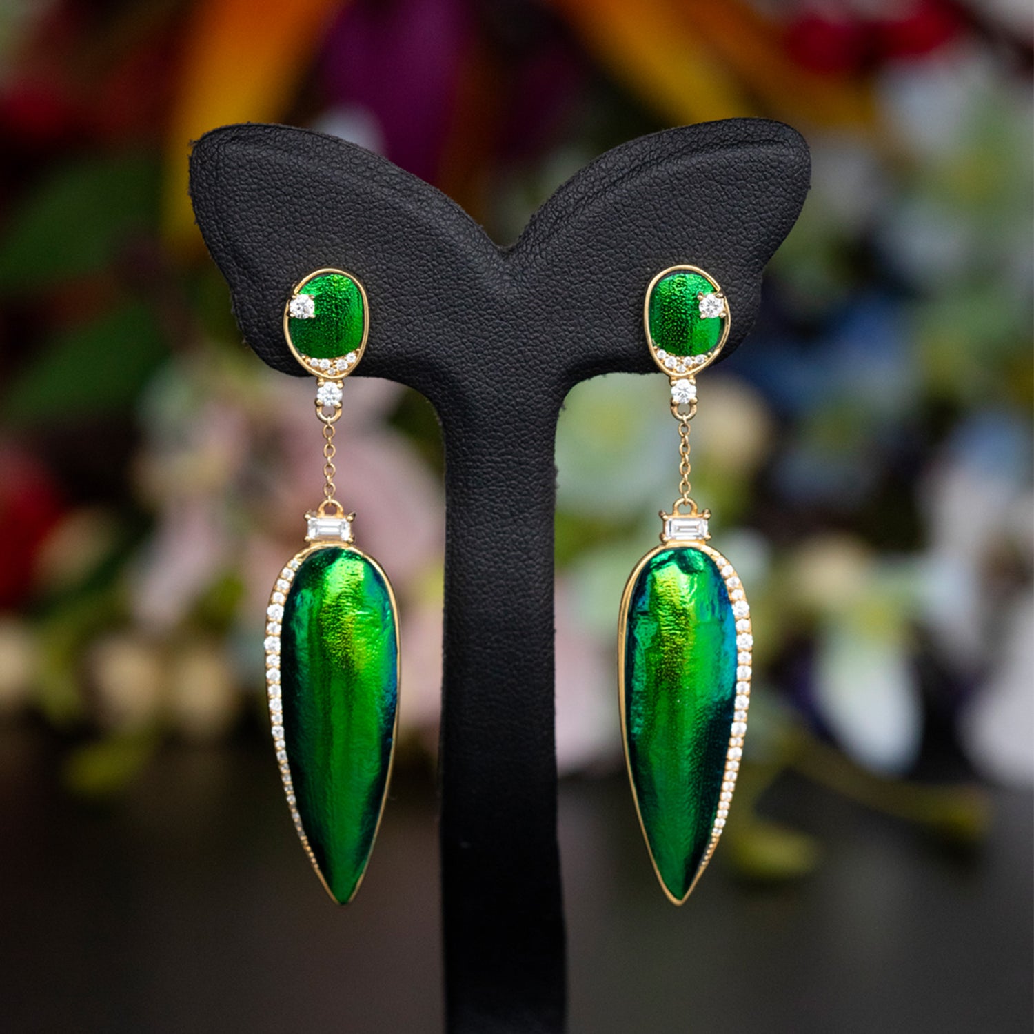 Scarab Wing Drop Earrings with Diamond