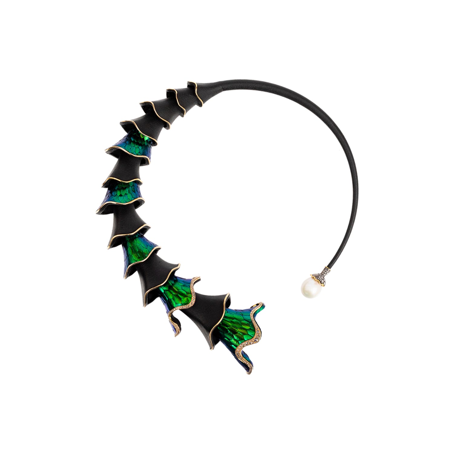 Cascading Scarab Necklace with Diamond & Pearl