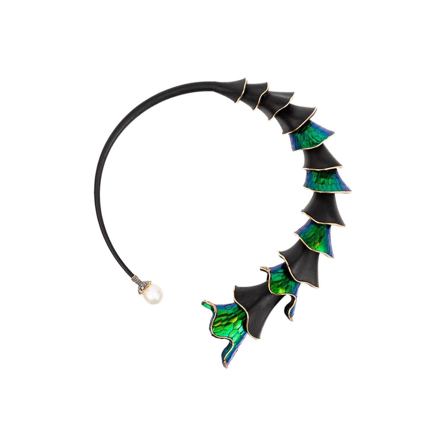 Cascading Scarab Necklace with Diamond & Pearl