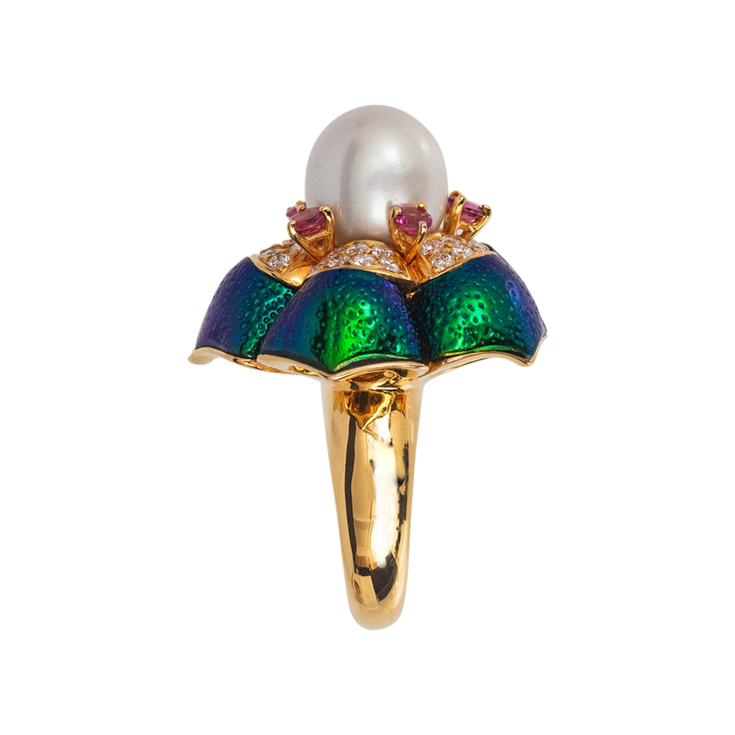 Pearl-Heart and Scarab-Petalled Lotus Ring