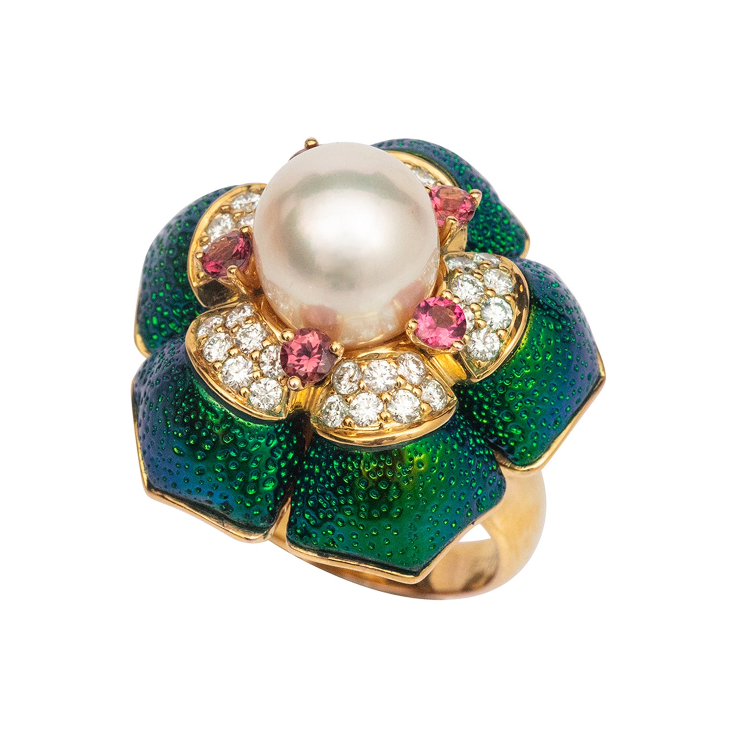 Pearl-Heart and Scarab-Petalled Lotus Ring