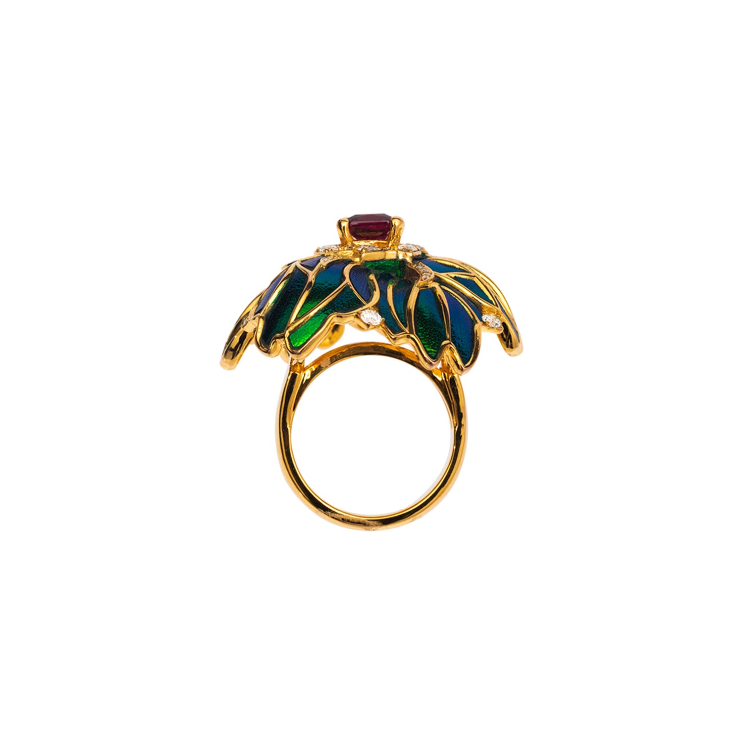 Scarab Camellia Flower Ring with Diamond & Pink Tourmaline