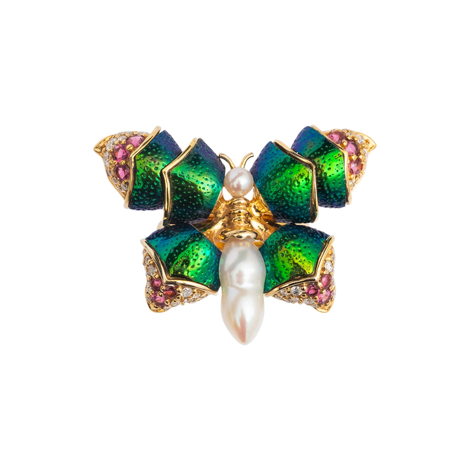 Scarab Graceful Butterfly Ring with Pearl, Diamond & Pink Tourmaline