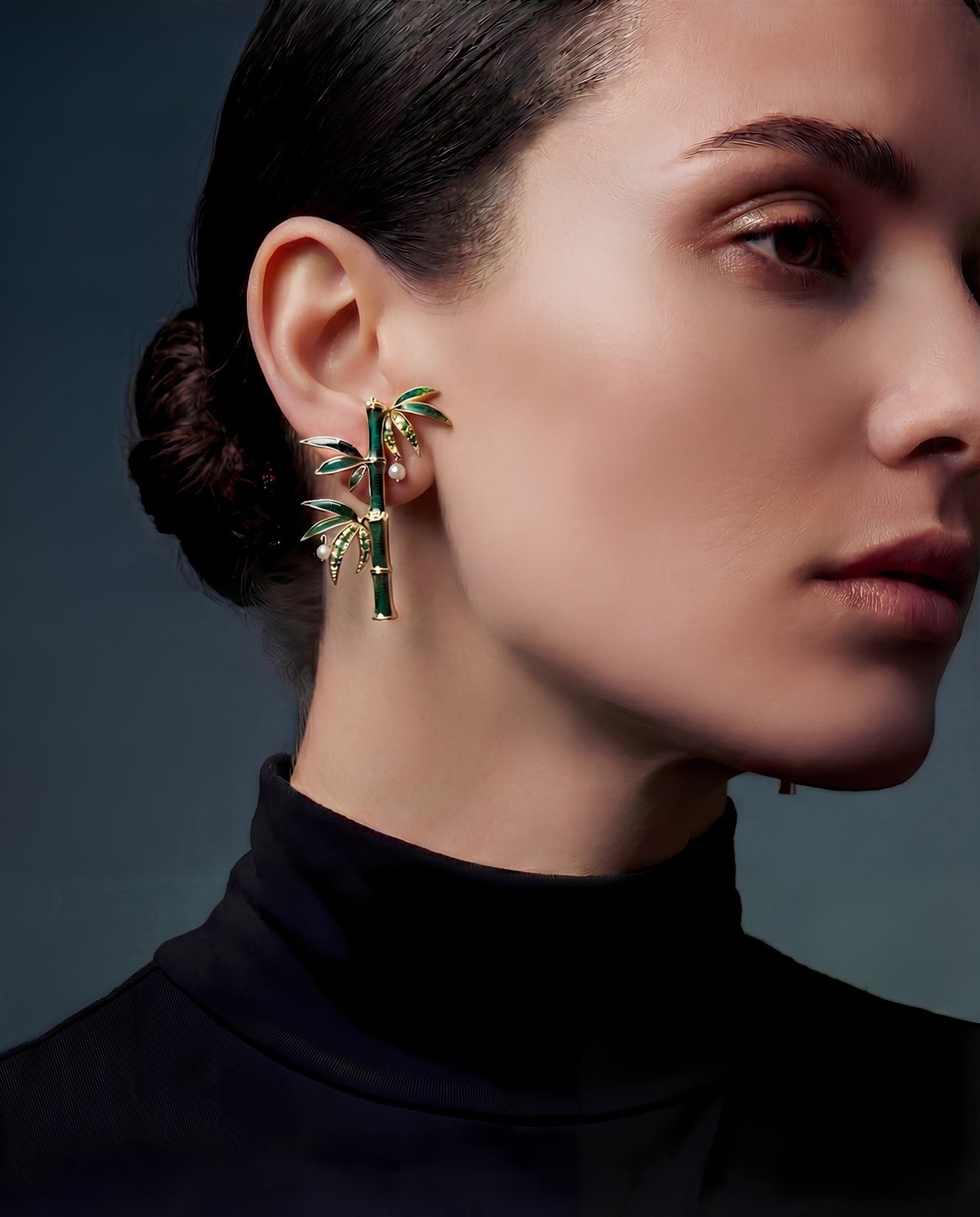 Scarab Bamboo Tree Earrings with Diamond & Tsavorite
