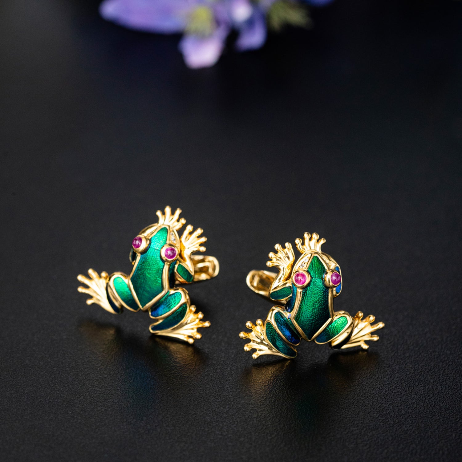 Scarab-Jewelled Toad Cufflinks with Ruby