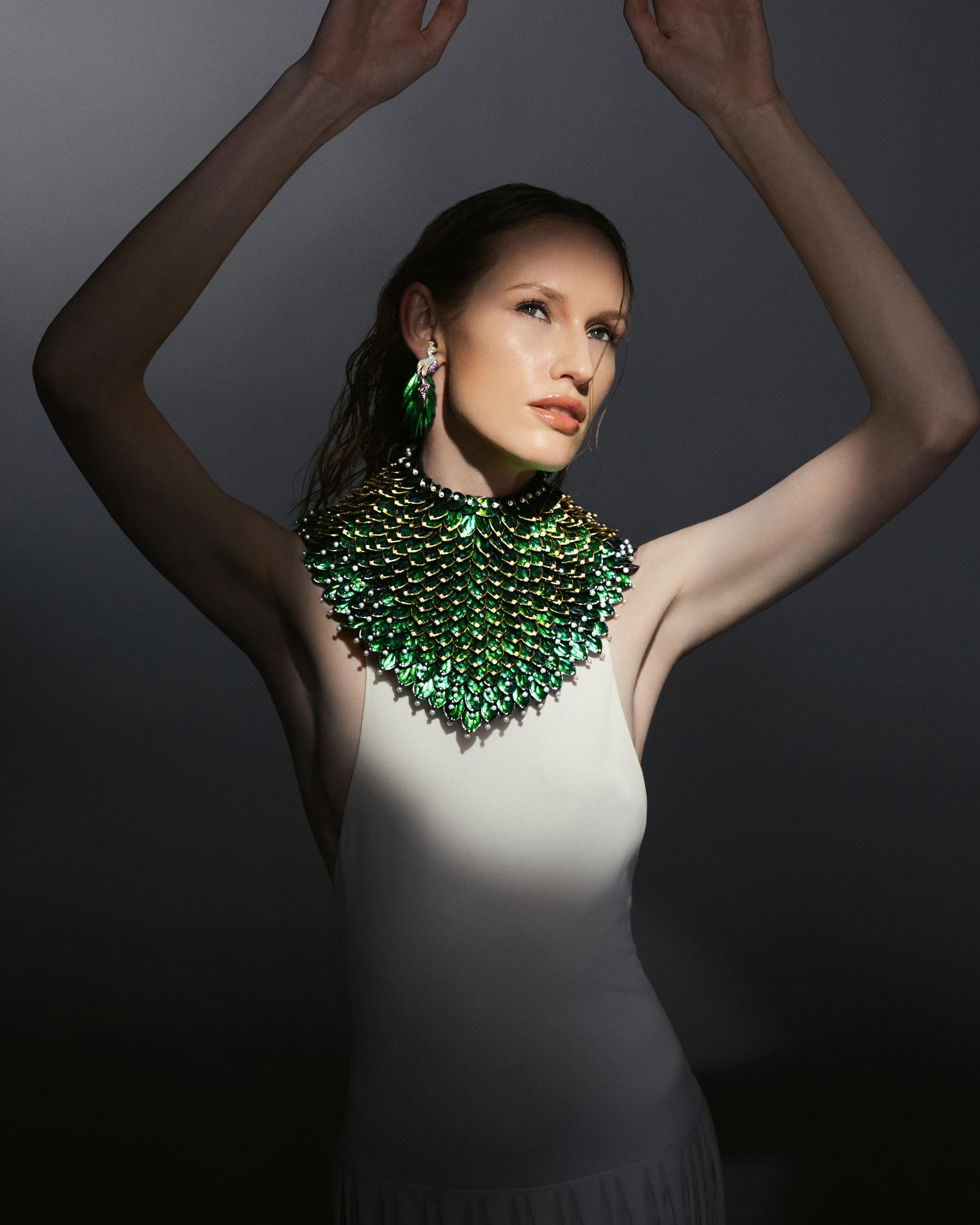 Scarab Couture Crochet Collar with Diamond & Pearl
