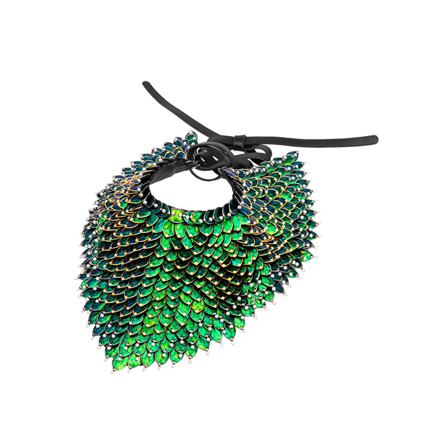 Scarab Couture Crochet Collar with Diamond & Pearl