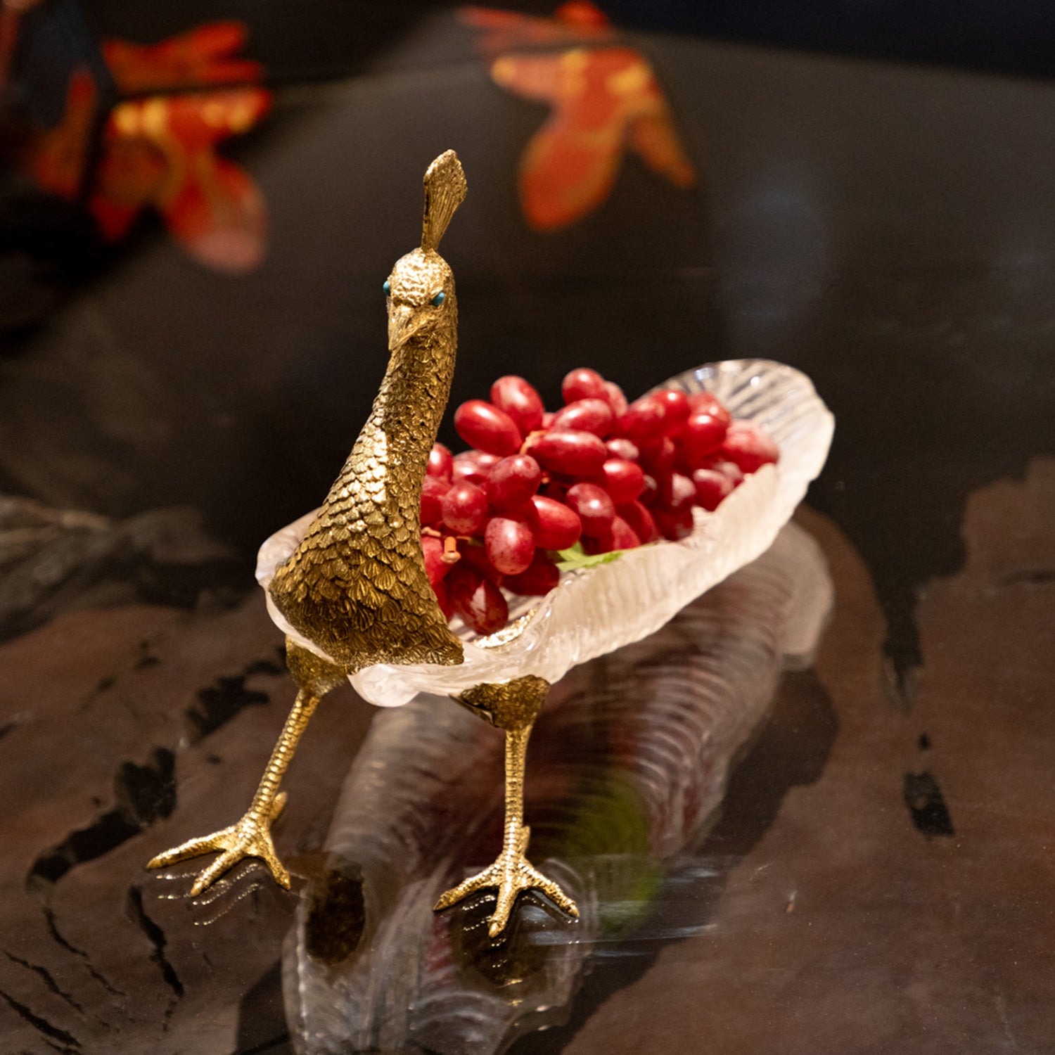 Peacock Crystal Leaf Plate - Size S