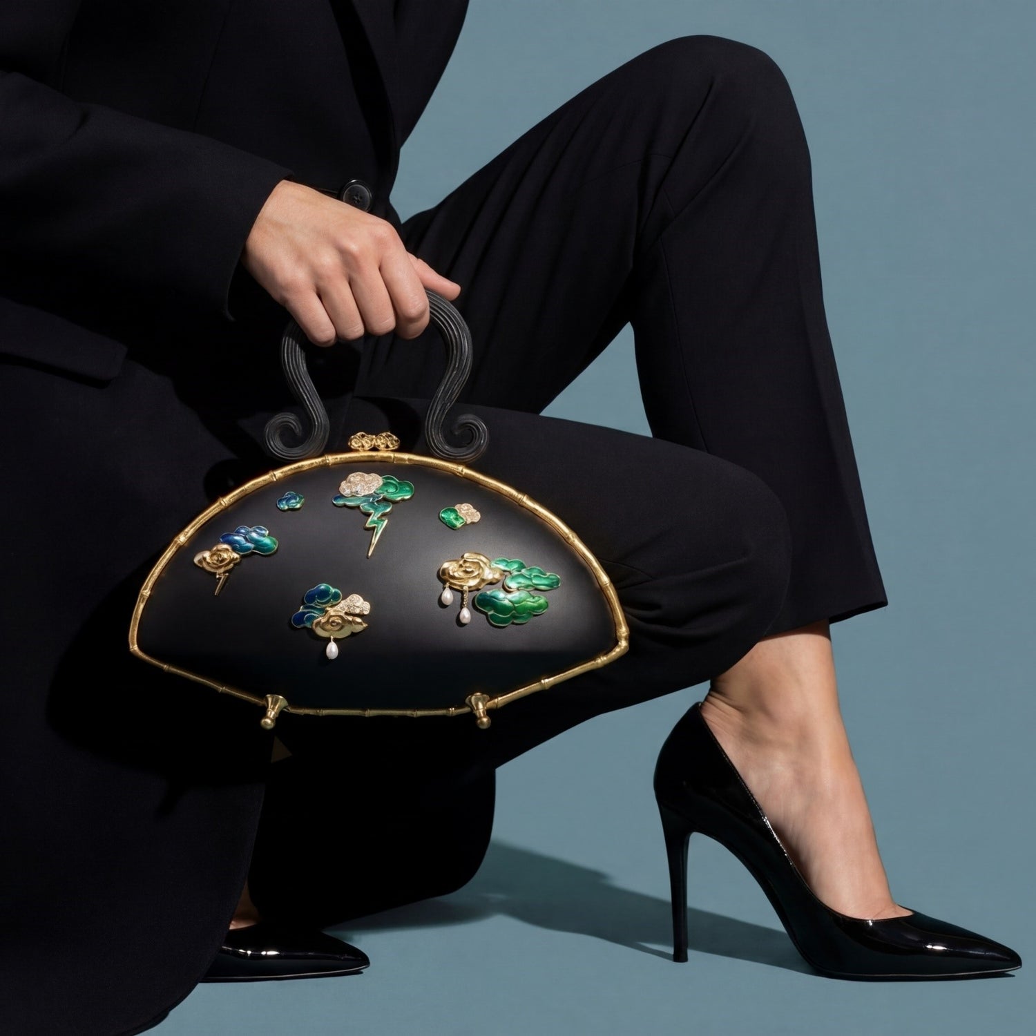 Lightning Struck Drizzle and Cloud Bag with Scarab, Diamond & Pearl