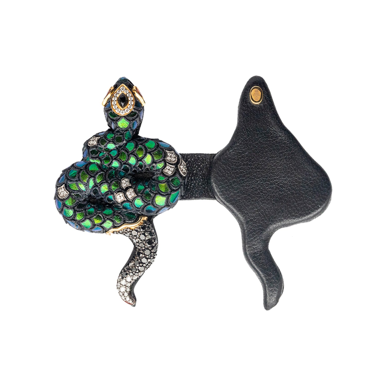 Scarab Serpent Lapel Pin with Diamond and Pink Tourmaline