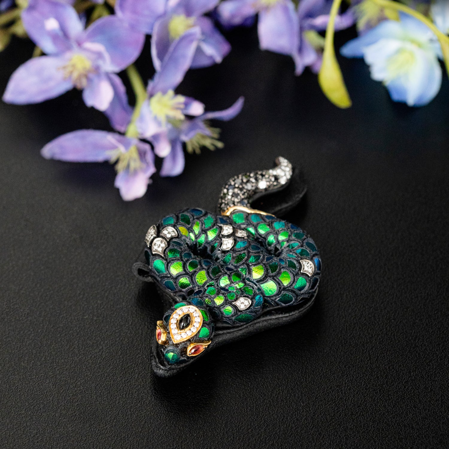 Scarab Serpent Lapel Pin with Diamond and Pink Tourmaline