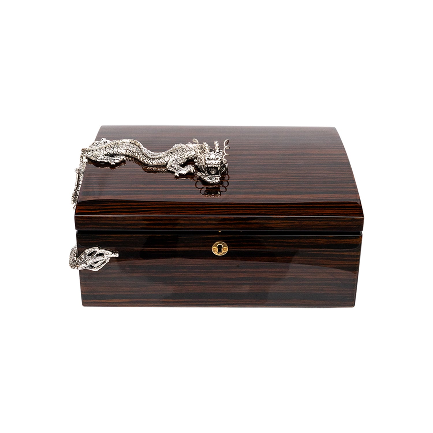 Pommele Cigar Humidor with Silver Dragon