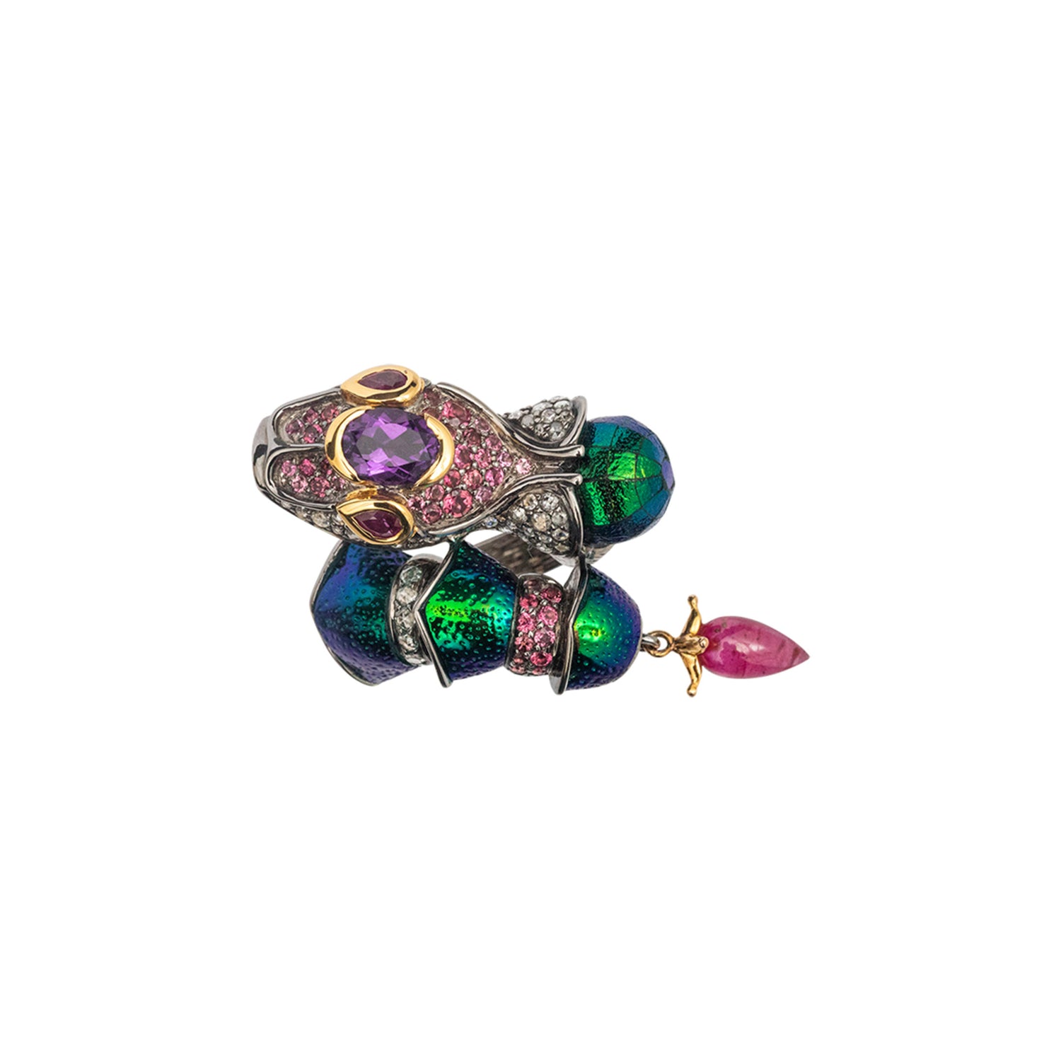 Imperial Scarab & Amethyst Snake Ring