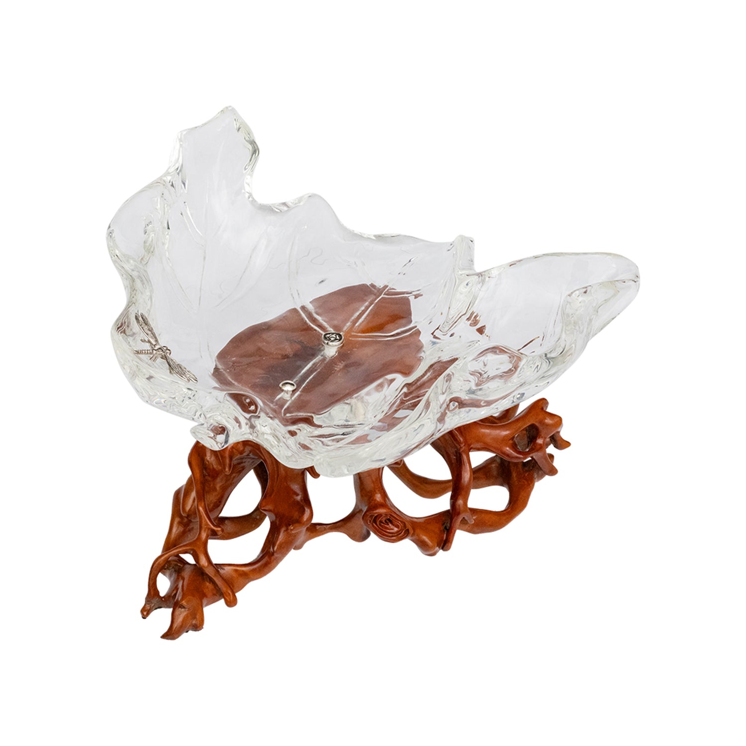 Glacial Maple Leaf Bowl with Moonlit Dragonfly