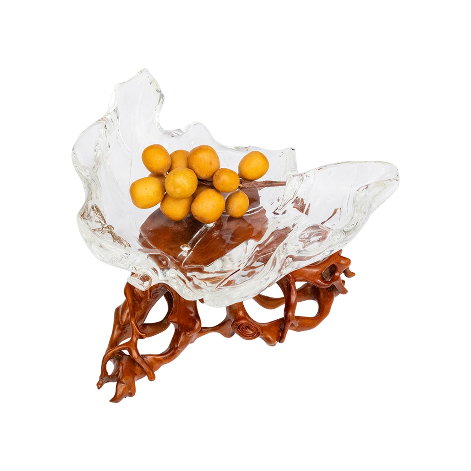 Glacial Maple Leaf Bowl with Moonlit Dragonfly