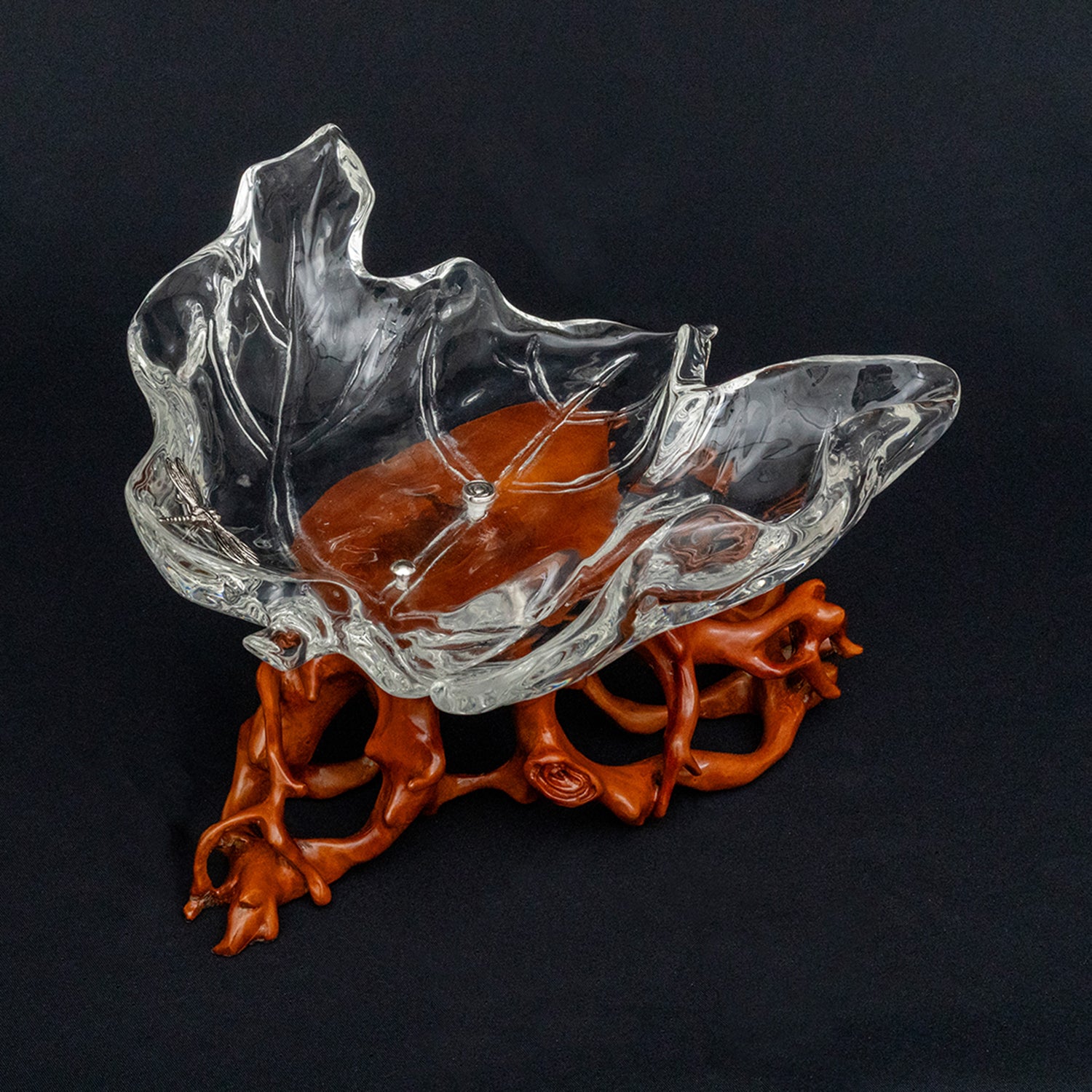 Glacial Maple Leaf Bowl with Moonlit Dragonfly