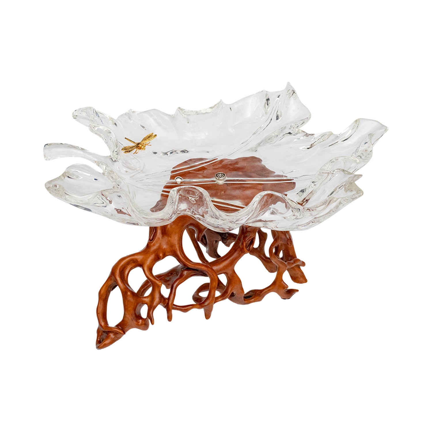 Glacial Maple Leaf Bowl with Golden Dragonfly