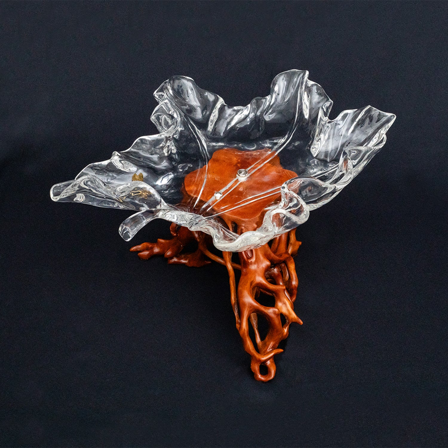 Glacial Maple Leaf Bowl with Golden Dragonfly
