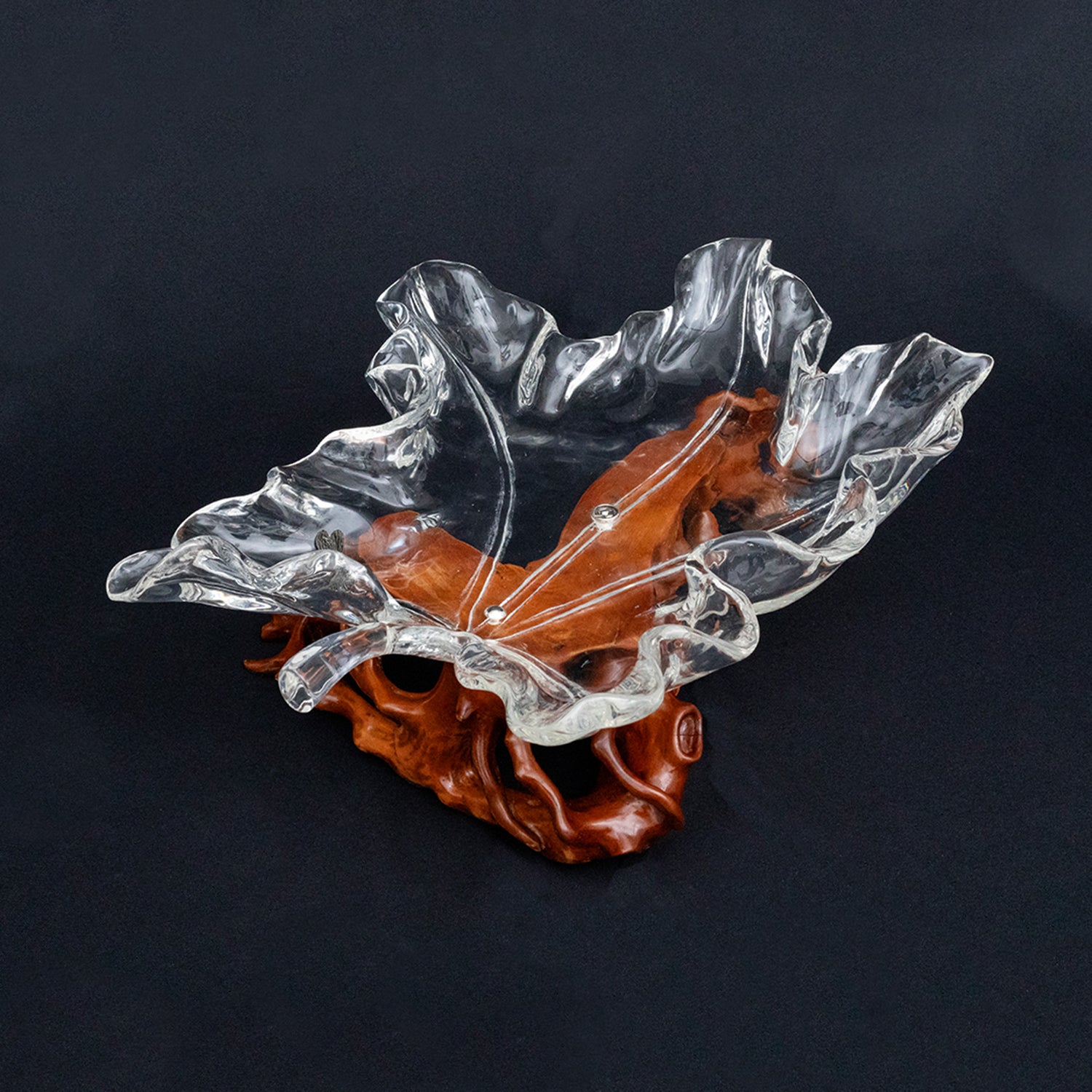 Glacial Maple Leaf Bowl with Moonlit Dragonfly