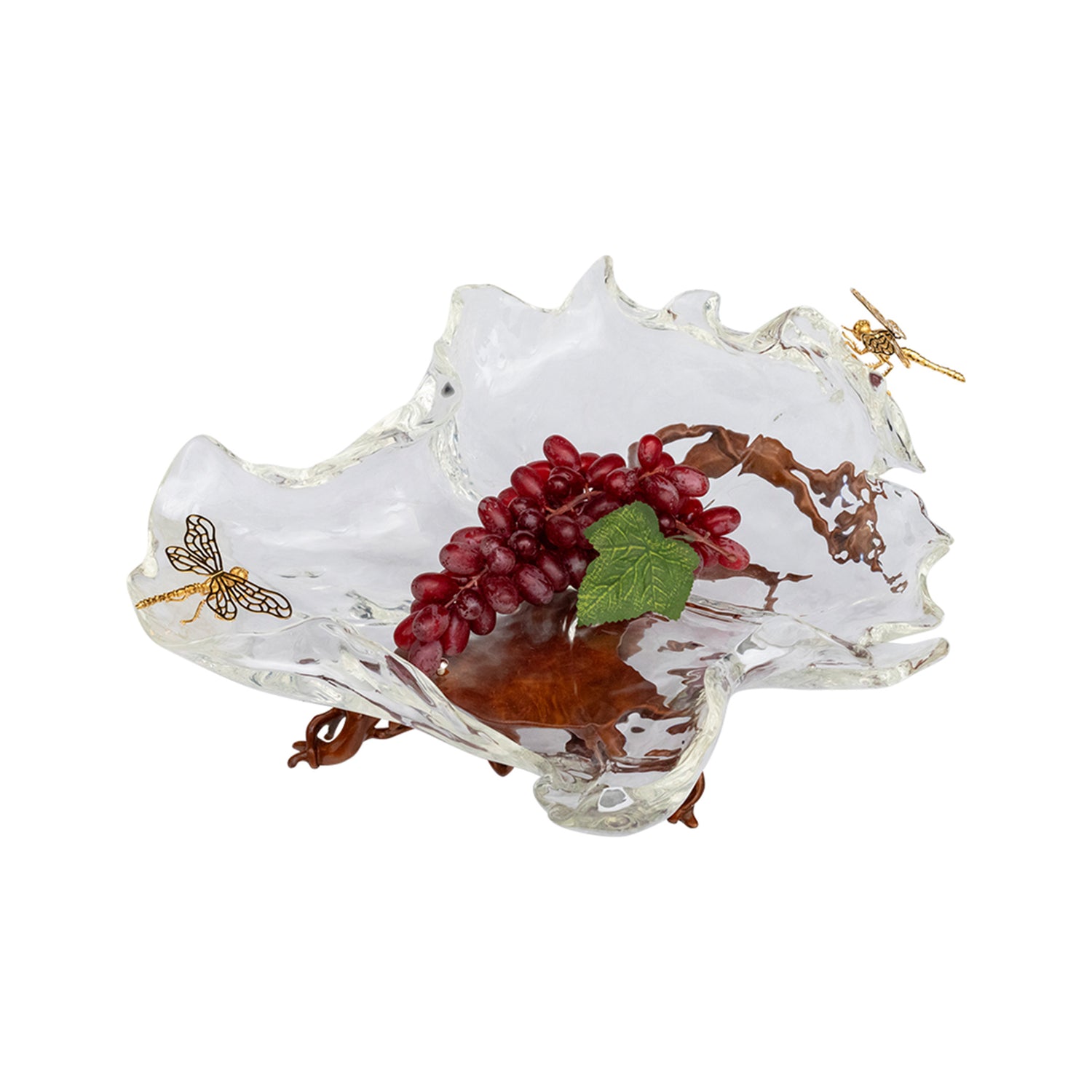 Glacial Maple Leaf Bowl with Golden Dragonflies