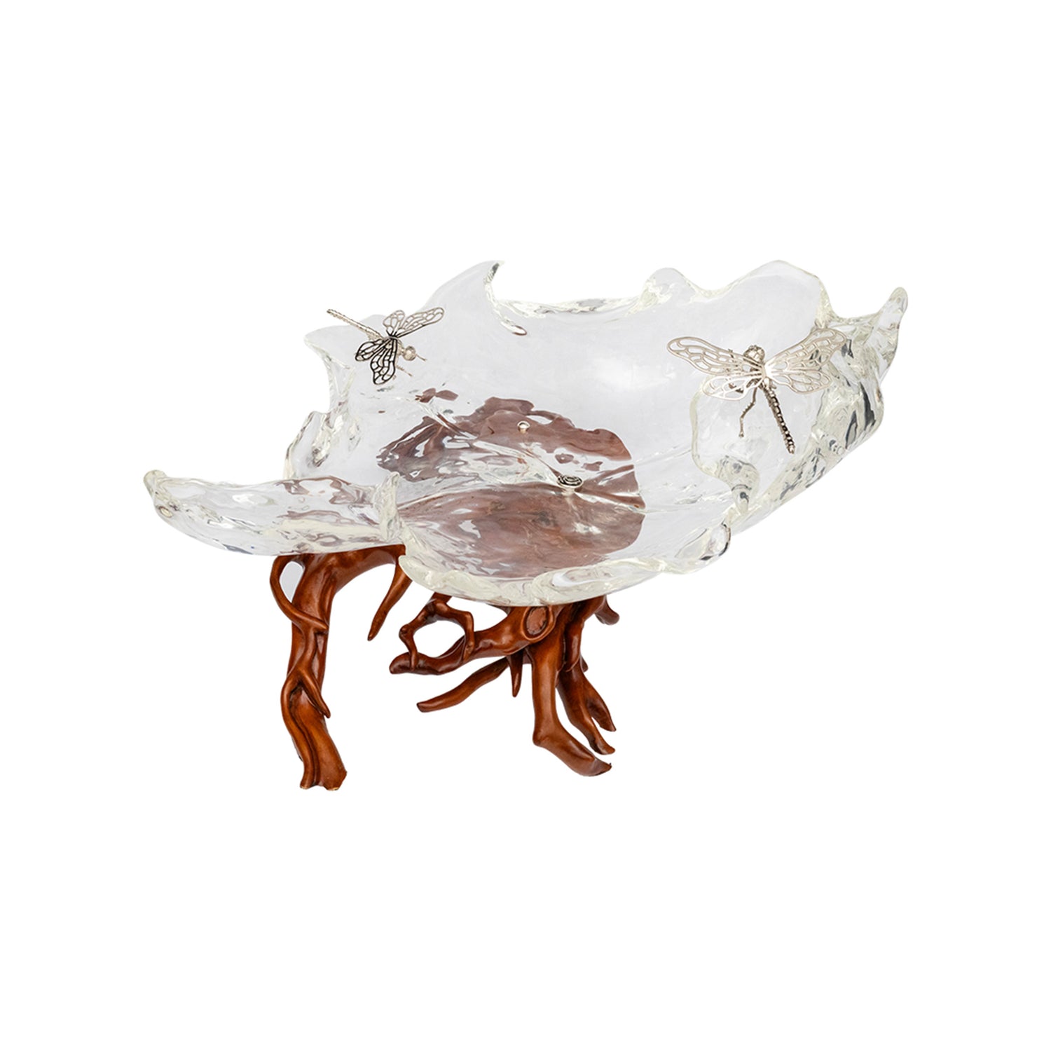 Glacial Maple Leaf Bowl with Moonlit Dragonflies