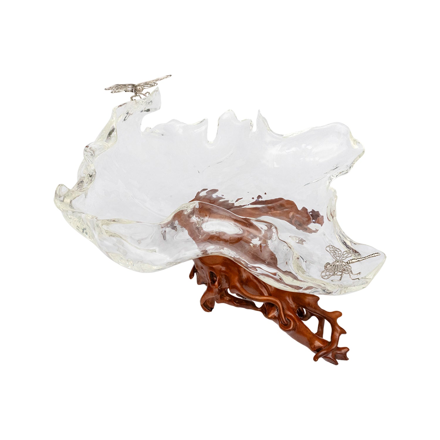 Glacial Maple Leaf Bowl with Moonlit Dragonflies