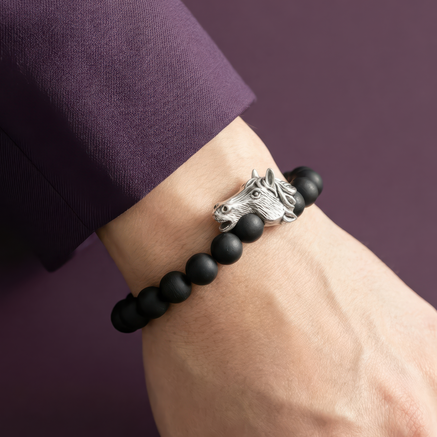 Chinese Zodiac Ebony Bead Bracelet - Year of the Horse