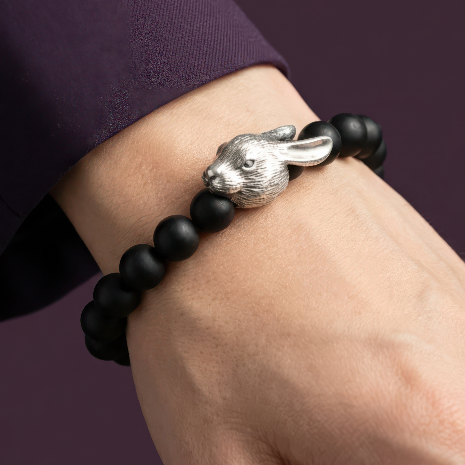 Chinese Zodiac Ebony Bead Bracelet - Year of the Rabbit